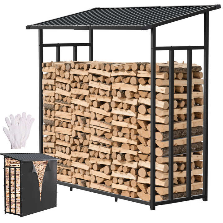 Sonnewelt Kaminholzregal Brennholzregal Metall 185x70x185cm mit Dach
