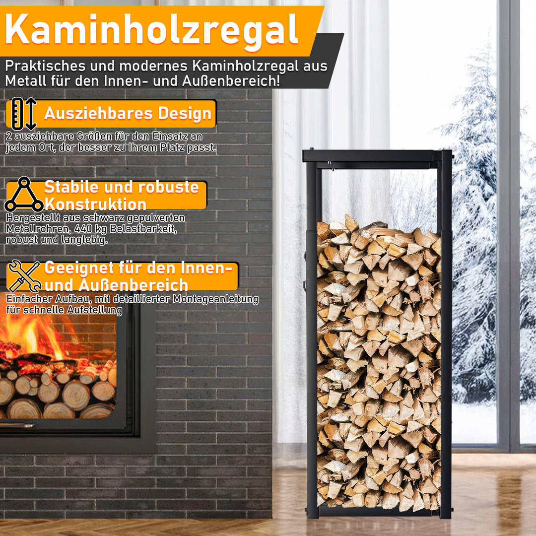 Sonnewelt Verstellbare Kaminholzregal Kaminholzständer mit 4 Haken