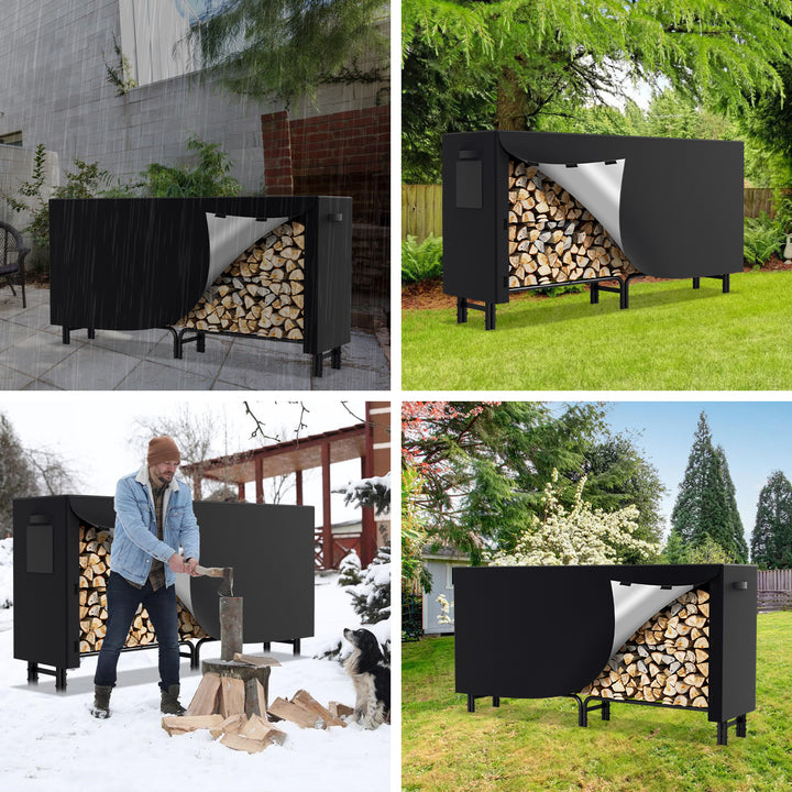 Sonnewelt Kaminholzregal Metall 244x34.5x124cm mit Schutzhülle