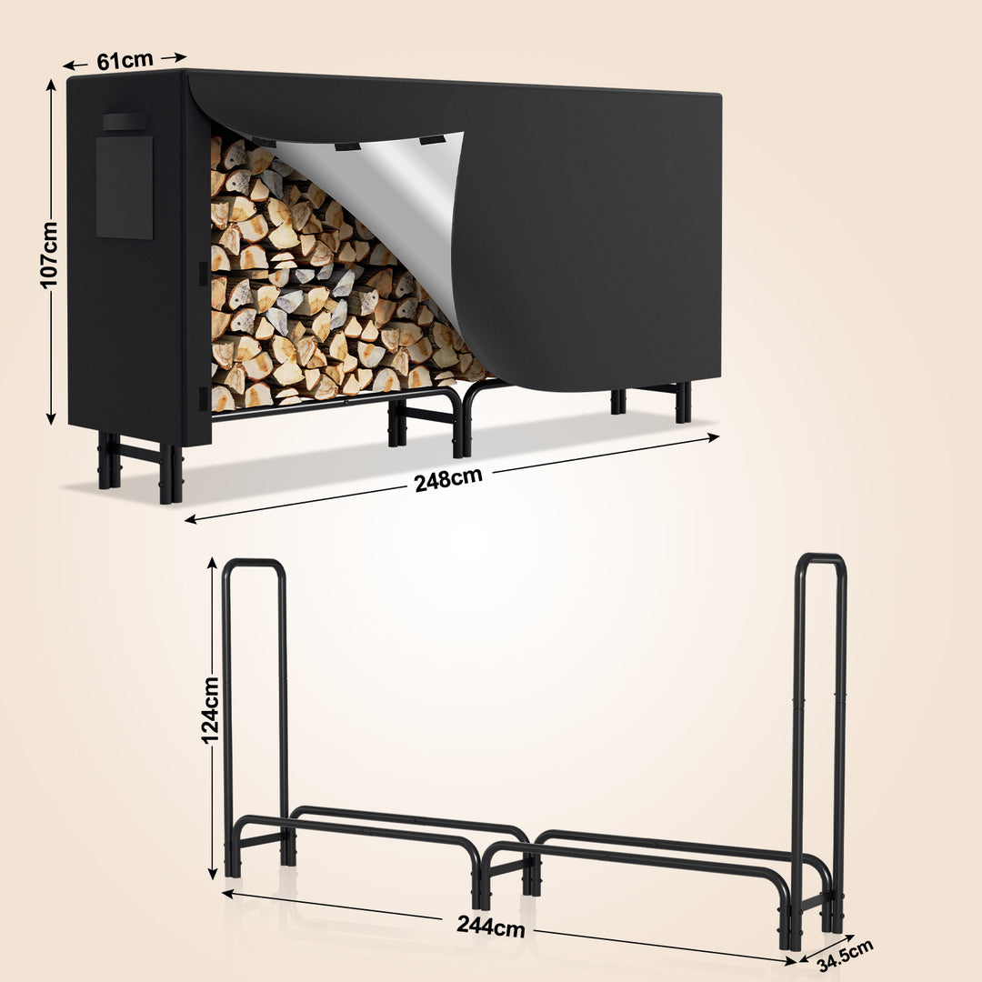 Sonnewelt Kaminholzregal Metall 244x34.5x124cm mit Schutzhülle