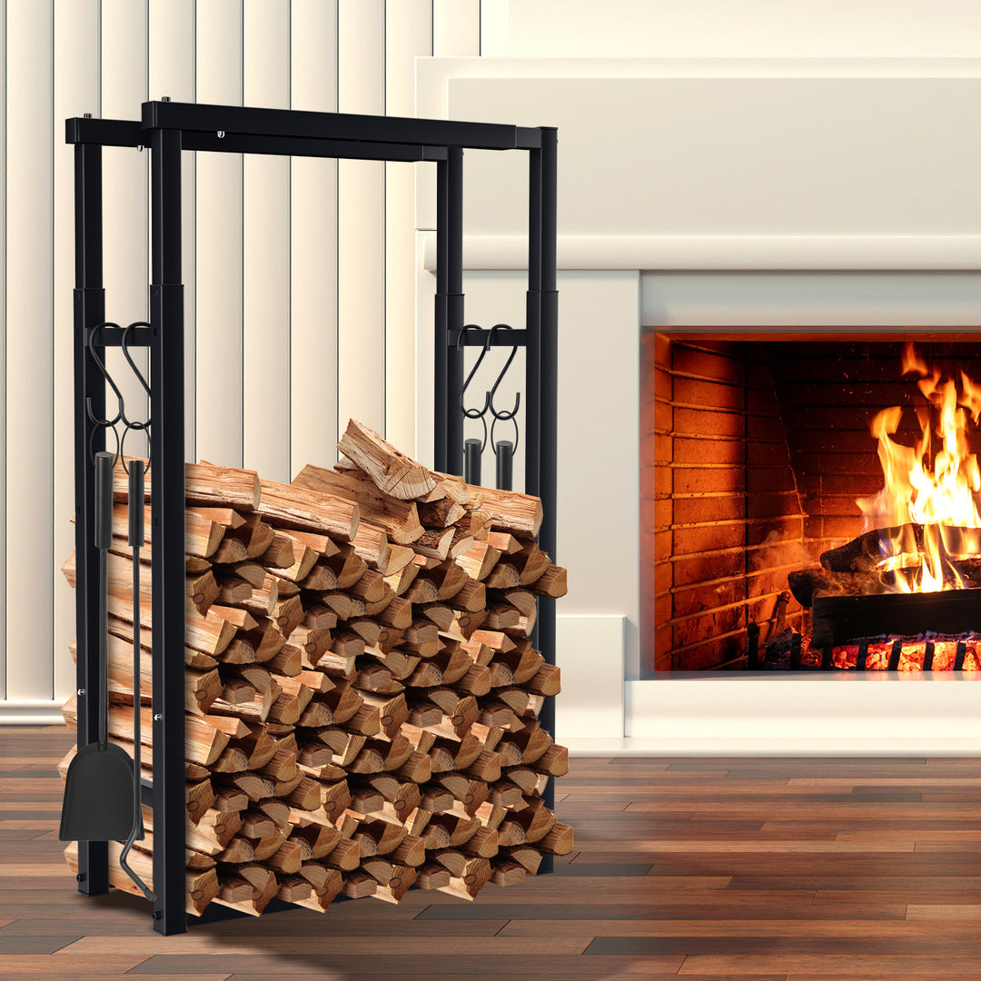 Sonnewelt Verstellbare Kaminholzregal Kaminholzständer mit 4 Haken