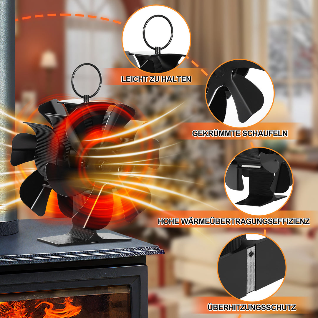 Sonnewelt Kaminventilator Ofenventilator 6-Blättern Doppelseitiger