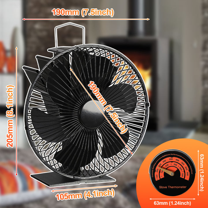 Sonnewelt Kaminventilator Ofenventilator 6-Blättern mit Schutzhülle
