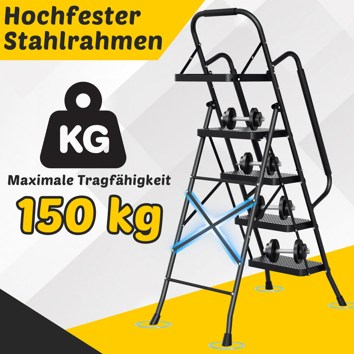 Sonnewelt Klappbar Leiter 4-Stufen/5-Stufen mit abnehmbaren Armlehnen