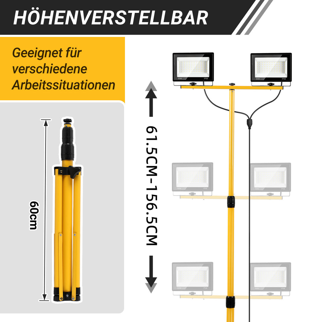 Sonnewelt LED Baustrahler 2 x 50W/100W/200W mit Stativ Einstellbar