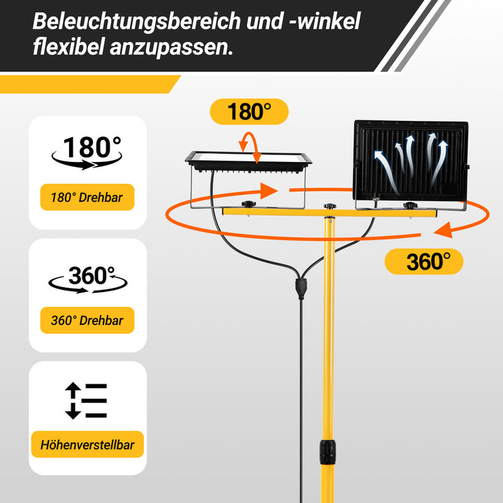 Sonnewelt LED Baustrahler 2 x 50W/100W/200W mit Stativ Einstellbar
