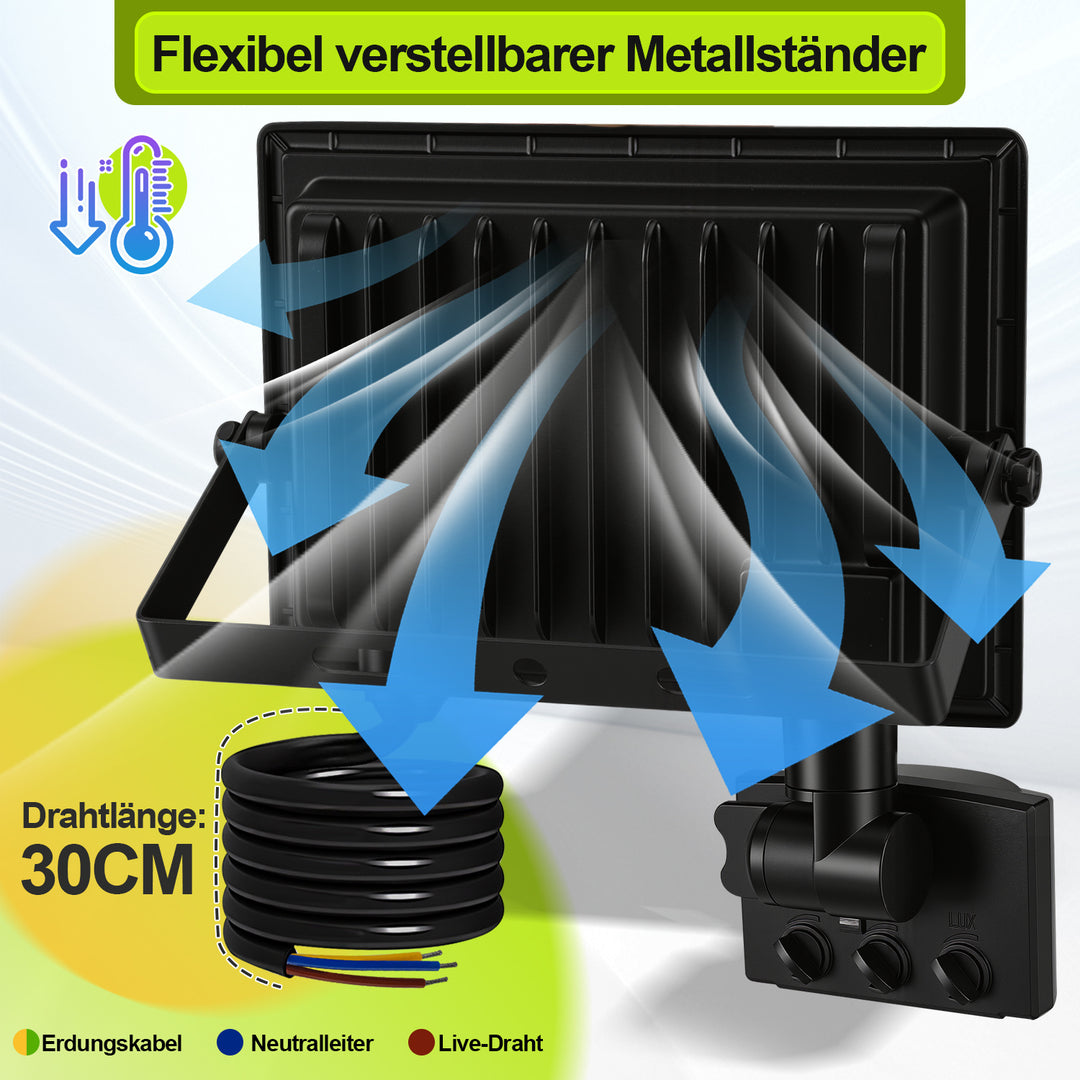 Sonnewelt LED Fluter mit Bewegungsmelder Kaltweiß 10W-100W(kein Stecker)