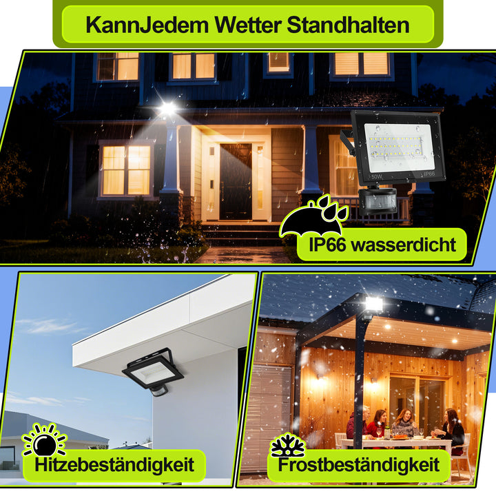 Sonnewelt LED Fluter mit Bewegungsmelder Kaltweiß 10W-100W(kein Stecker)
