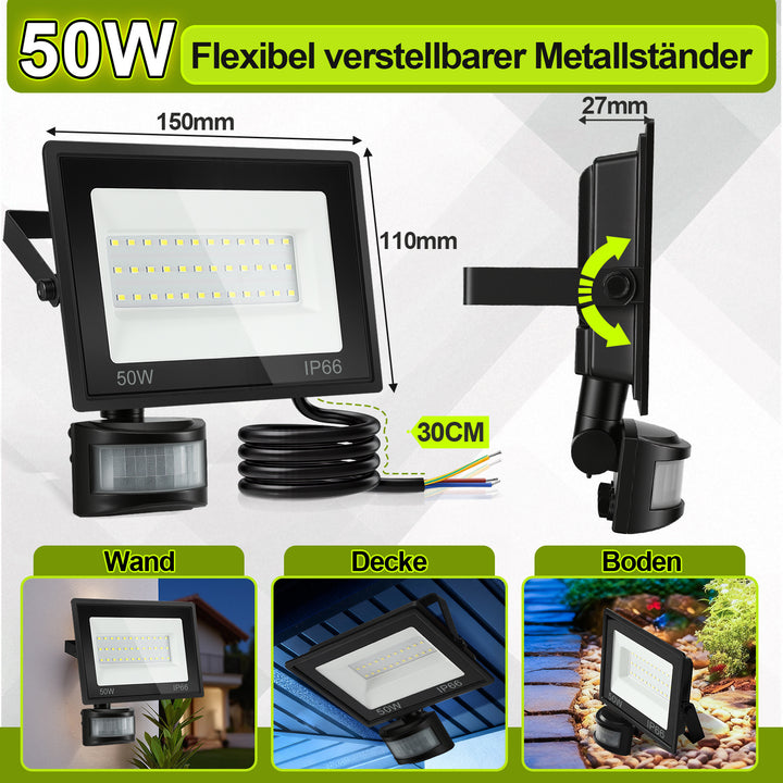 Sonnewelt LED Fluter mit Bewegungsmelder Kaltweiß 10W-100W(kein Stecker)