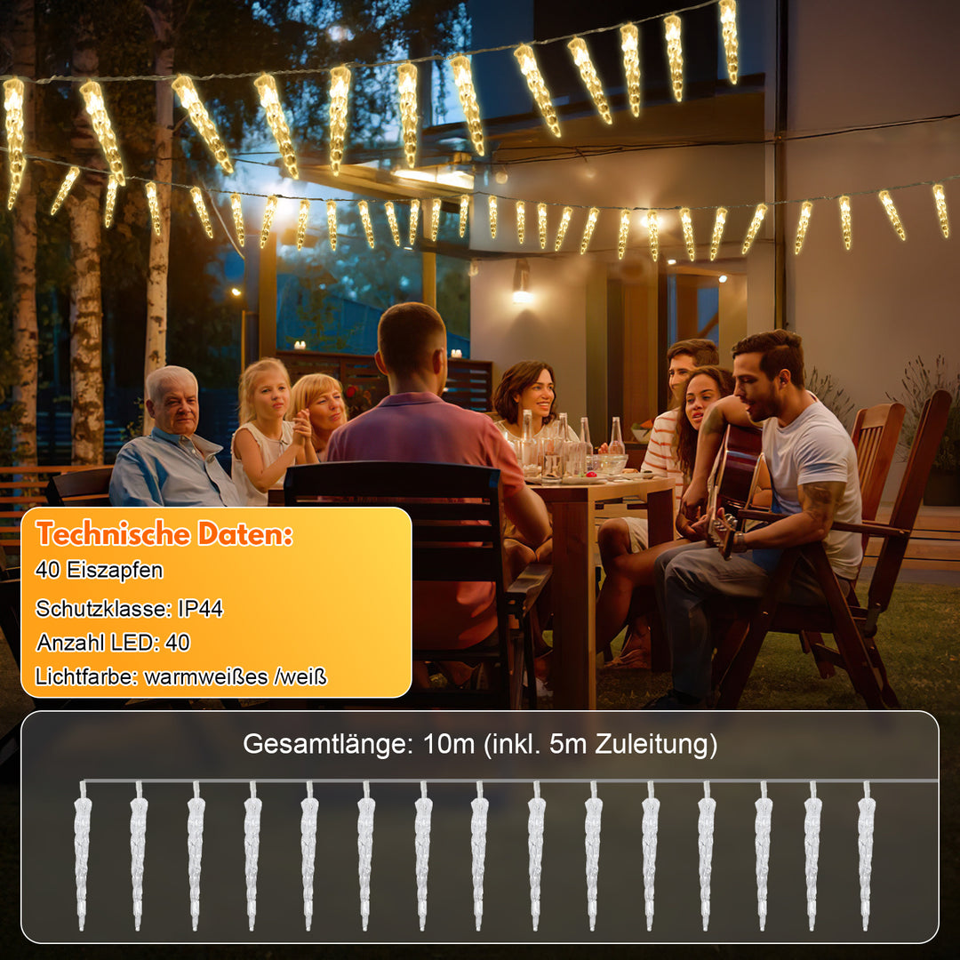 Sonnewelt LED Eiszapfen Lichterkette 40 LEDs