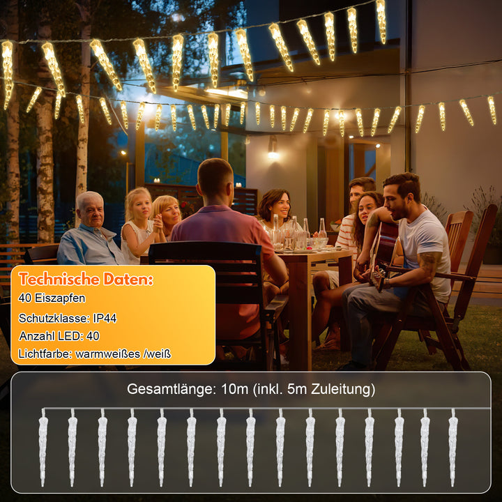 Sonnewelt LED Eiszapfen Lichterkette 40 LEDs