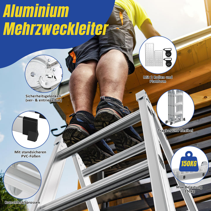 Sonnewelt 7-in-1 Aluminium Mehrzweckleiter 3.6M/4.7M/5.8M