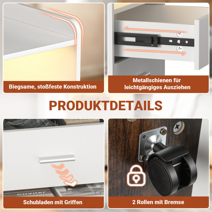 Sonnewelt Nachttische mit LED-Streifen 2 Schubladen Steckdose Weiß/Schwarz