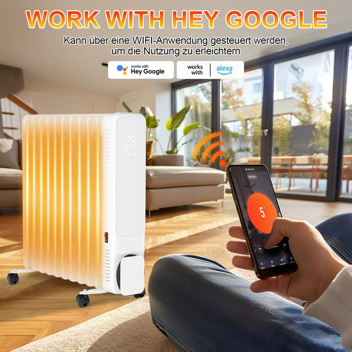 Sonnewelt Ölradiator Elektroheizung 2500W WiFi App & Fernbedienung