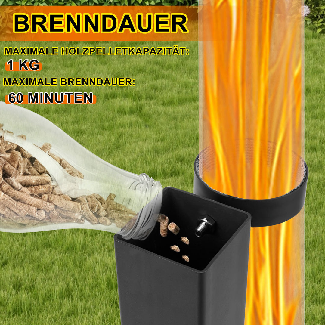 Sonnewelt Pelletfackel Feuerrohr Kohlenstoffstahl mit Glasröhre