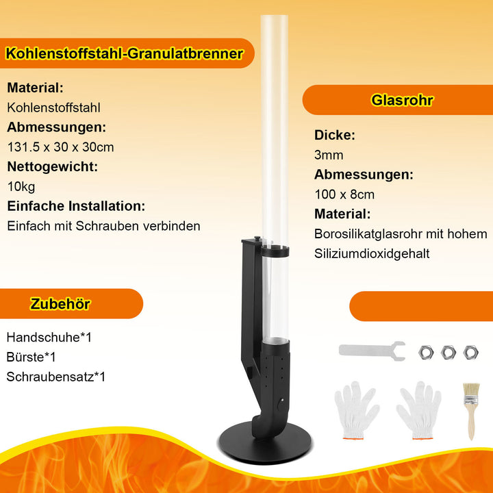 Sonnewelt Pelletfackel Feuerrohr Kohlenstoffstahl mit Glasröhre