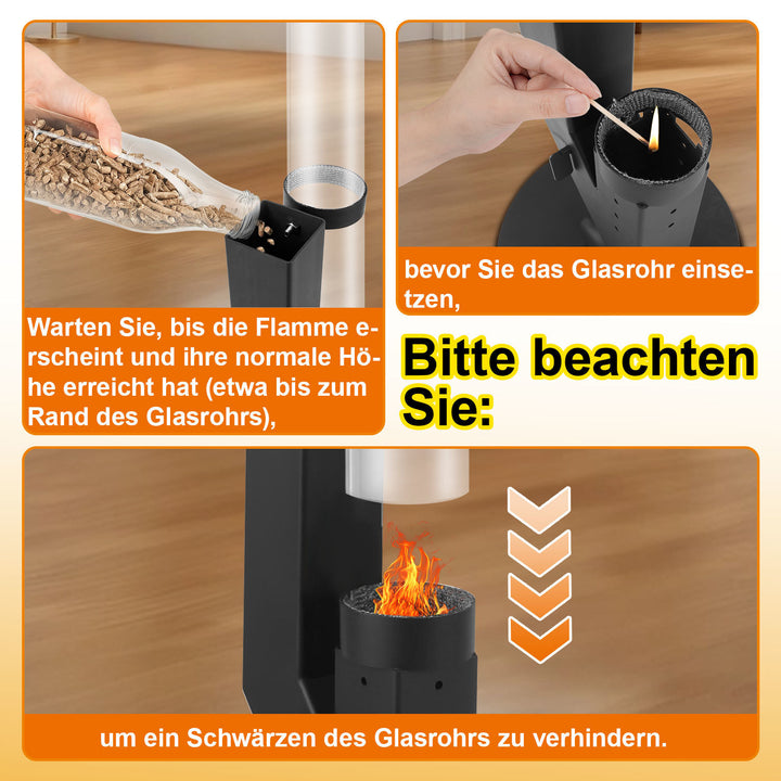 Sonnewelt Pelletfackel Feuerrohr Kohlenstoffstahl mit Glasröhre