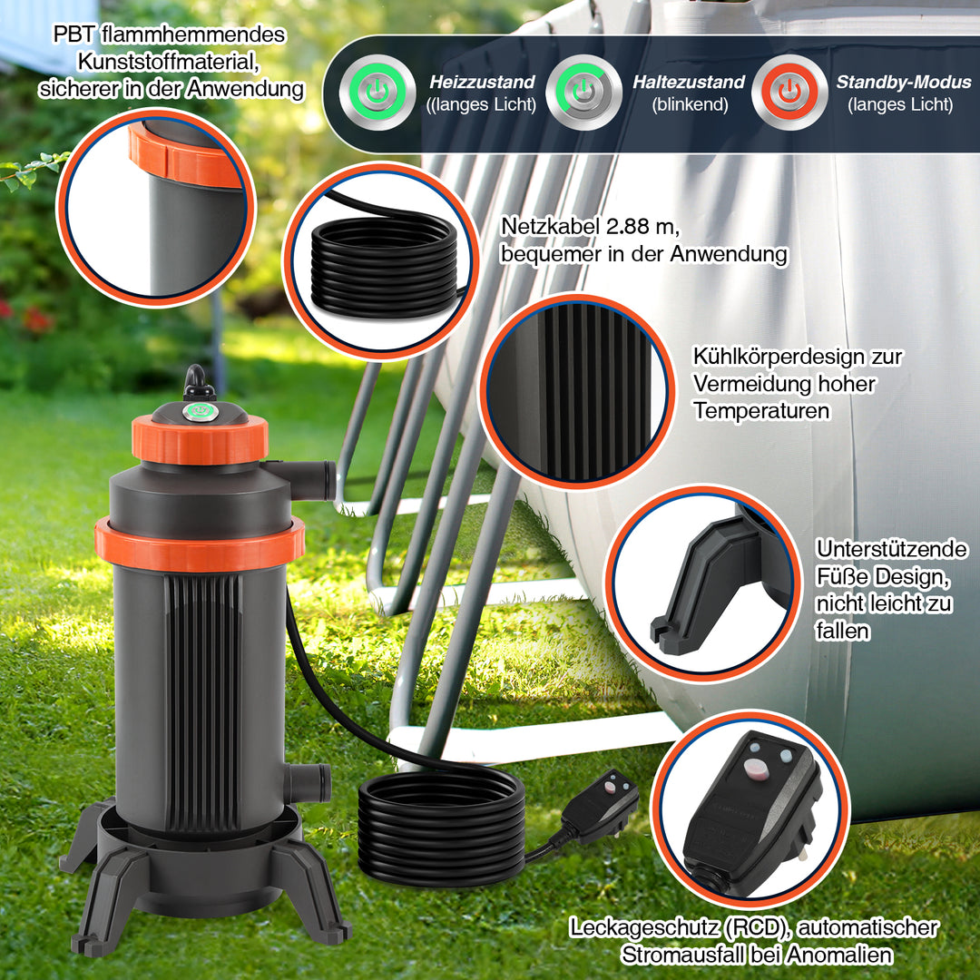 Sonnewelt Poolheizung Elektrisch Schwimmbadheizung bis zu 45°