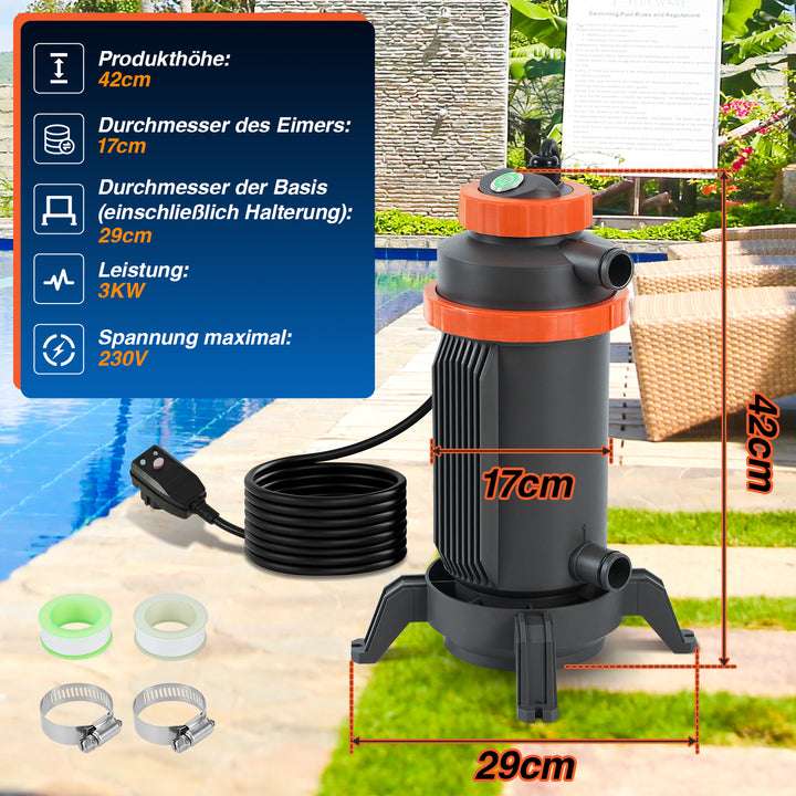 Sonnewelt Poolheizung Elektrisch Schwimmbadheizung bis zu 45°