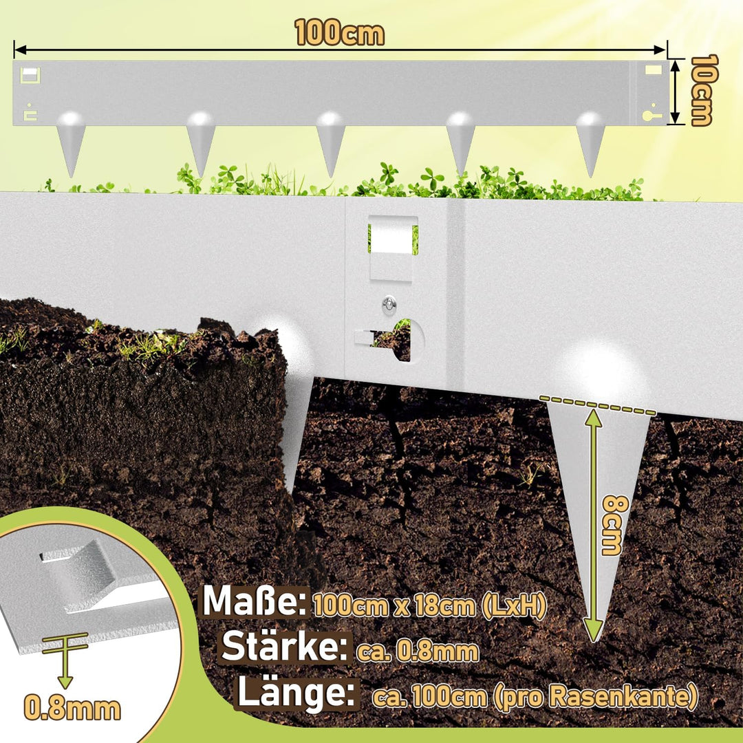 Sonnewelt Rasenkante Metall Beetumrandung mit Dornen 15cm/18cm Silber