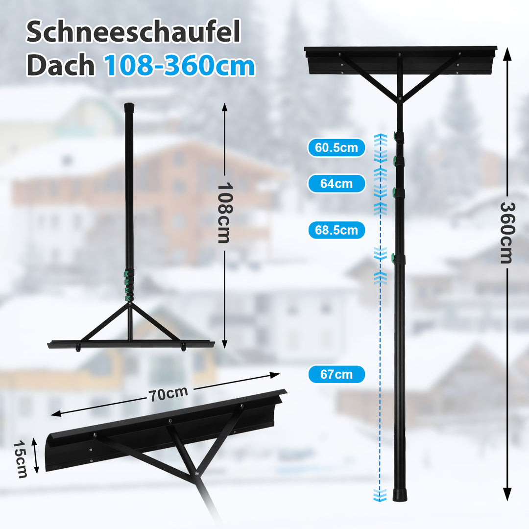 Sonnewelt Schneeschieber Dachräumer Alu Teleskopierbar 3.6m/4.8m
