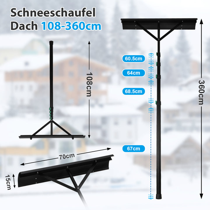 Sonnewelt Schneeschieber Dachräumer Alu Teleskopierbar 3.6m/4.8m