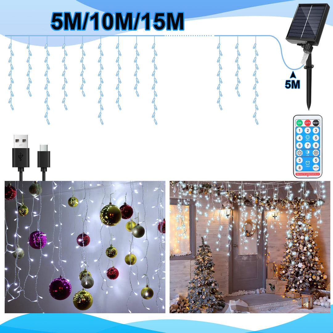 Sonnewelt Solar Icicle String Lights with Remote Control 5m-15m