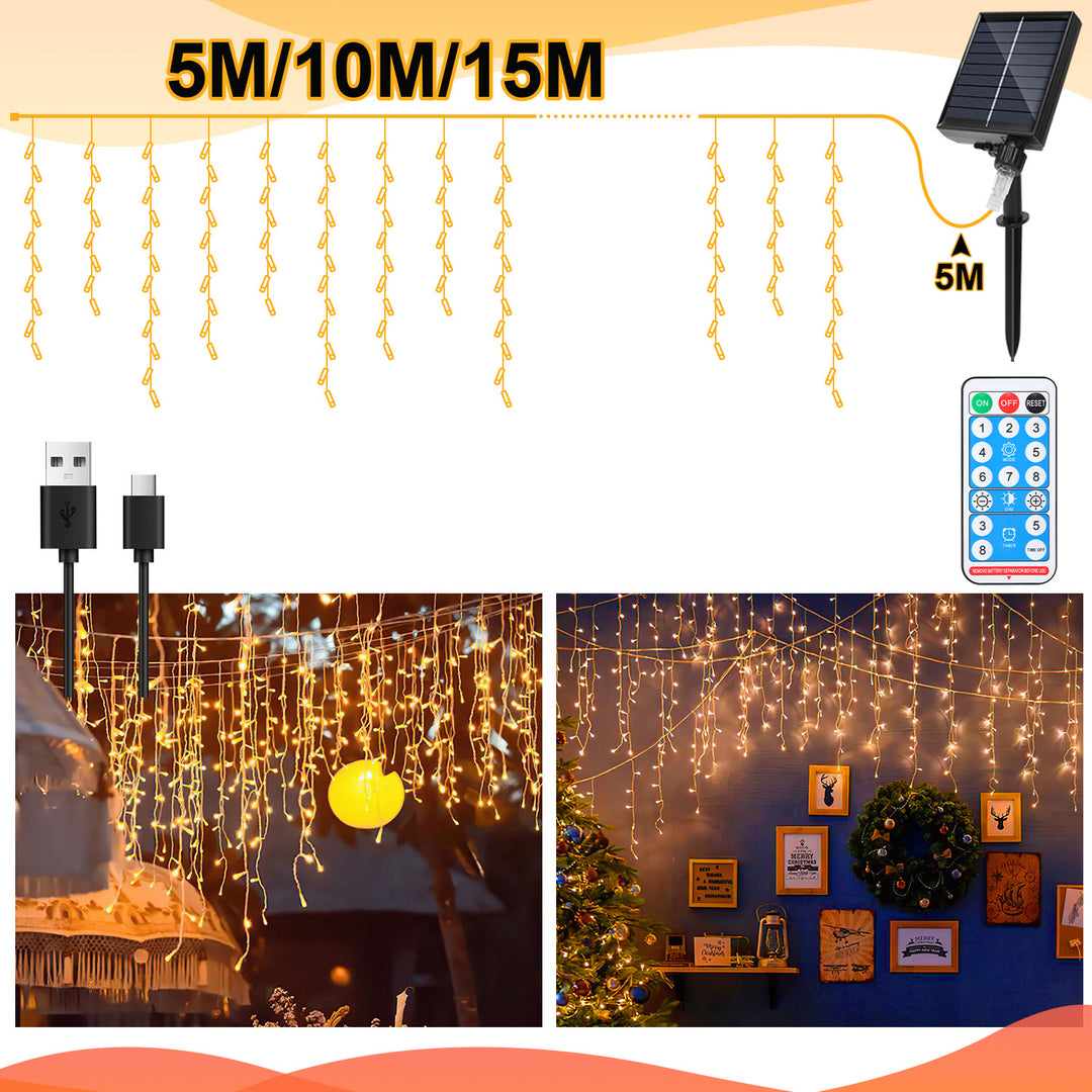 Sonnewelt Solar Icicle String Lights with Remote Control 5m-15m