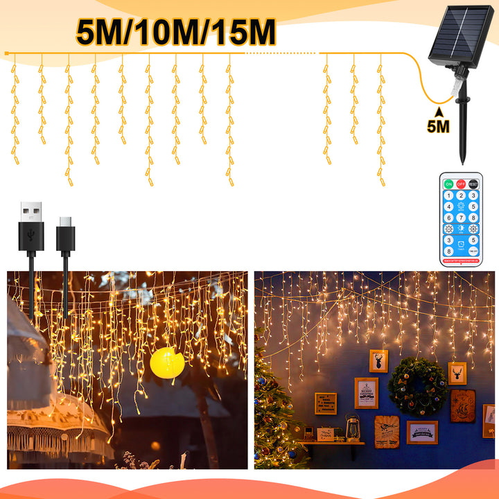 Sonnewelt Solar Icicle String Lights with Remote Control 5m-15m