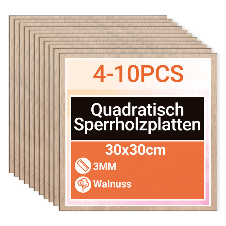 Sonnewelt Walnuss Sperrholzplatte 300*300mm 4-50 Stück
