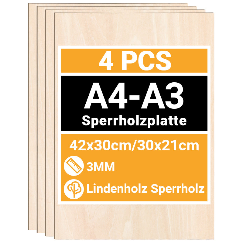 Sonnewelt Lindenholz Sperrholzplatte A3/A4 4-50 Stück