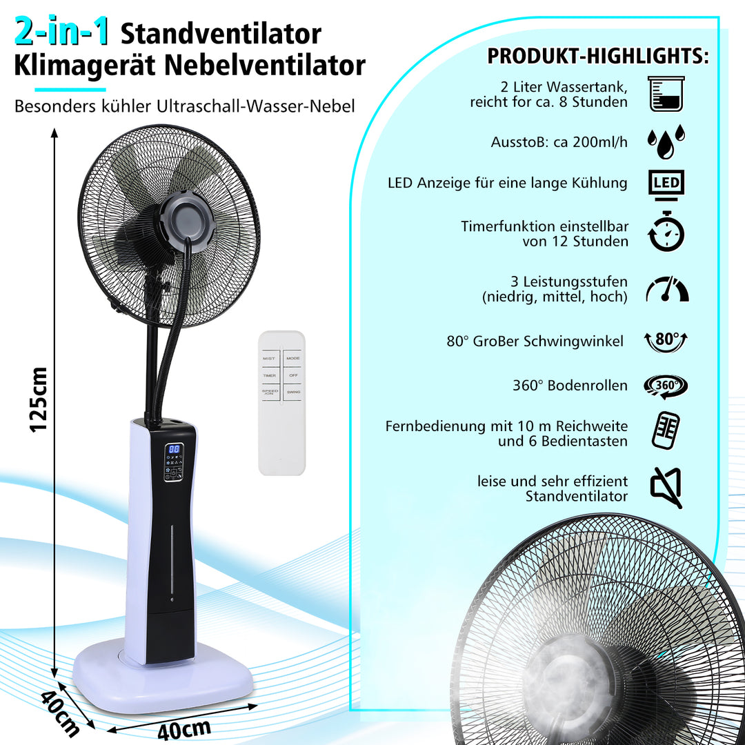 Sonnewelt Standventilator mit Wasserkühlung Ultraschall-Sprühnebel