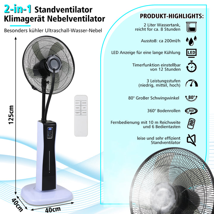 Sonnewelt Standventilator mit Wasserkühlung Ultraschall-Sprühnebel