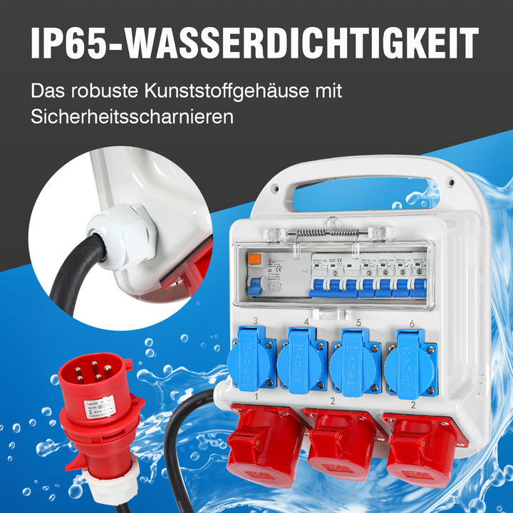 Sonnewelt power distributor FI circuit breaker 2 x CEE 400V/16A+4 x 230V Schuko 5-pin