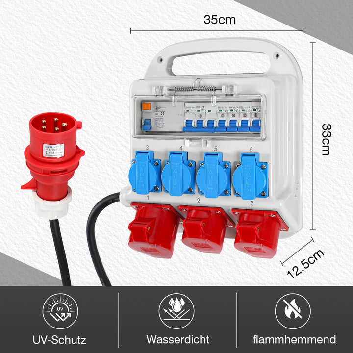Sonnewelt power distributor FI circuit breaker 2 x CEE 400V/16A+4 x 230V Schuko 5-pin