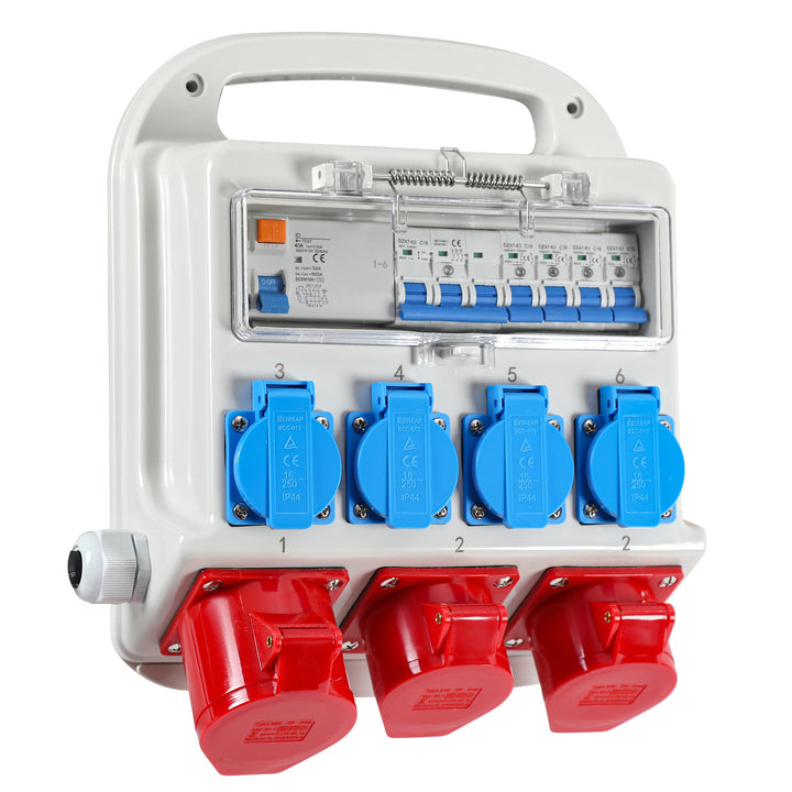 Sonnewelt power distributor FI circuit breaker 2 x CEE 400V/16A+4 x 230V Schuko 5-pin