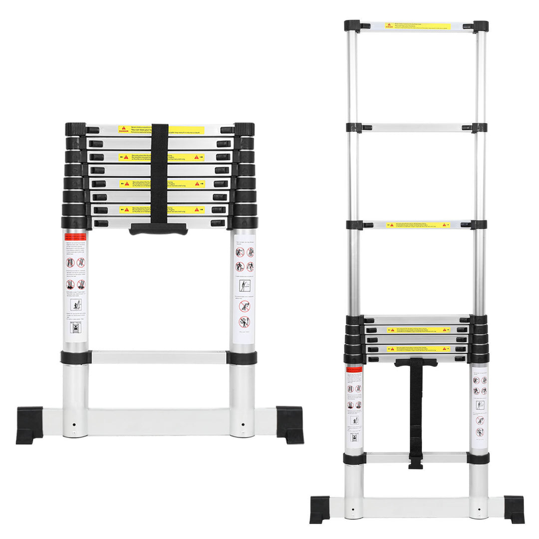 Sonnewelt Teleskopleiter Aluminium Belastbarkeit bis zu 150kg 2.6m-5m mit Stabilisator