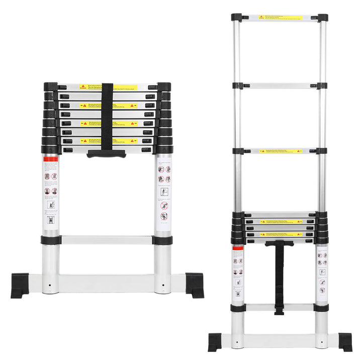 Sonnewelt Teleskopleiter Aluminium Belastbarkeit bis zu 150kg 2.6m-5m mit Stabilisator