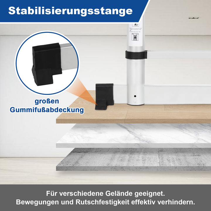 Sonnewelt Teleskopleiter Aluminium Belastbarkeit bis zu 150kg 2.6m-5m mit Stabilisator