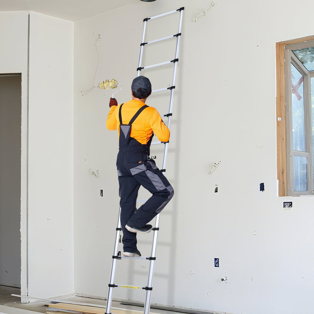 Sonnewelt Teleskopleiter Aluminium Belastbarkeit bis zu 150kg 2.6m-5m mit Stabilisator