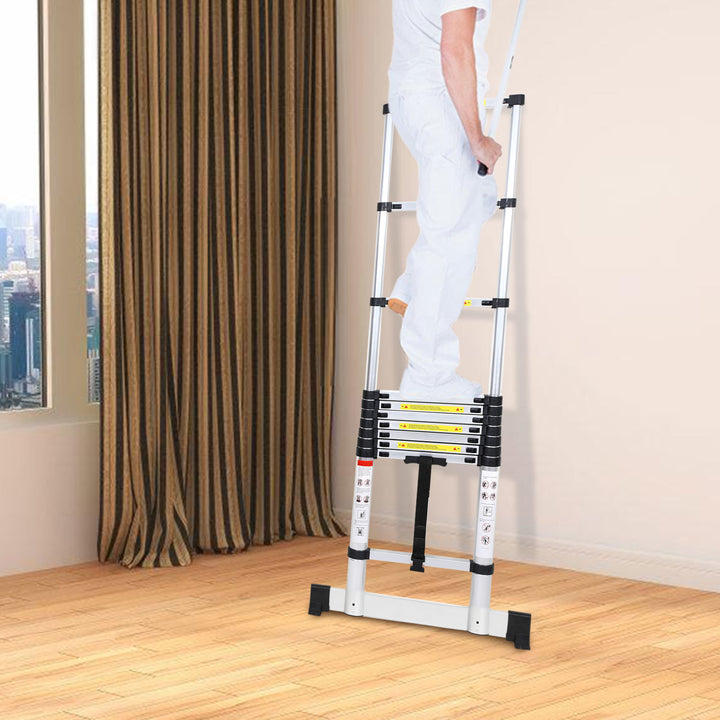 Sonnewelt Teleskopleiter Aluminium Belastbarkeit bis zu 150kg 2.6m-5m mit Stabilisator