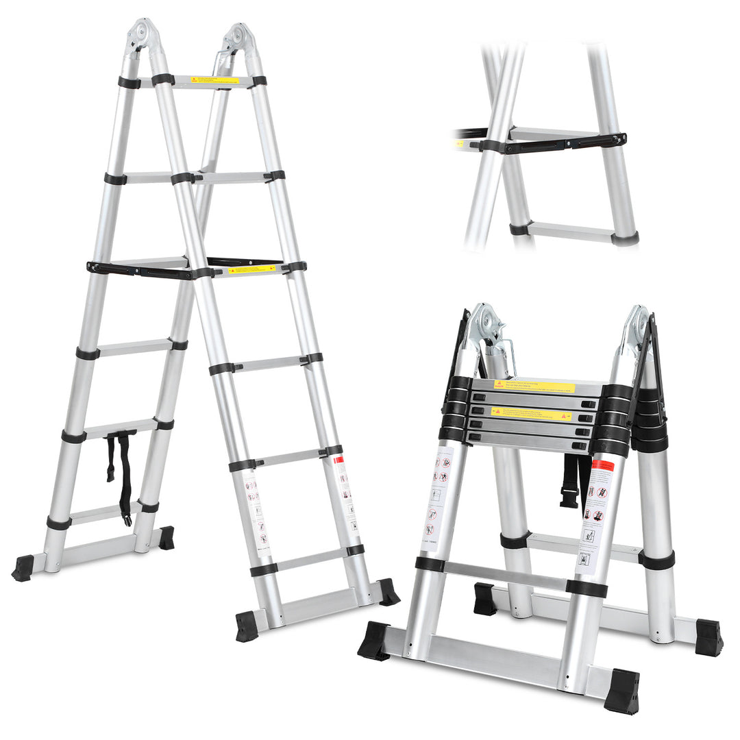 Sonnewelt 3.8m Telescopic Folding Ladder Aluminium Up to 150 kg Load Capacity
