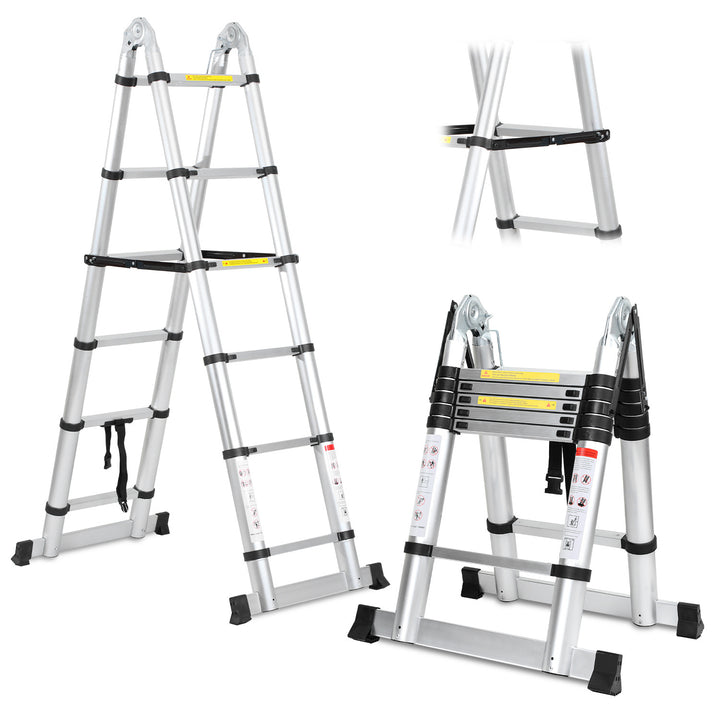Sonnewelt 3.8m Telescopic Folding Ladder Aluminium Up to 150 kg Load Capacity