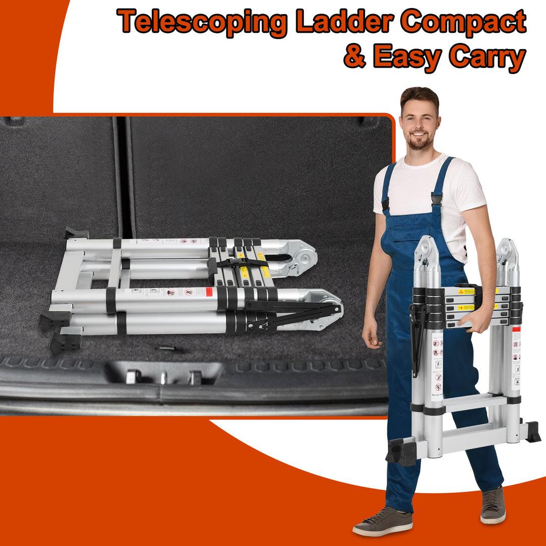 Sonnewelt 3.8m Telescopic Folding Ladder Aluminium Up to 150 kg Load Capacity