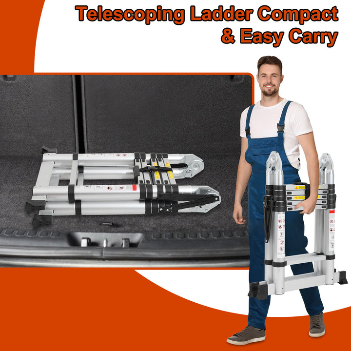 Sonnewelt 3.8m Telescopic Folding Ladder Aluminium Up to 150 kg Load Capacity