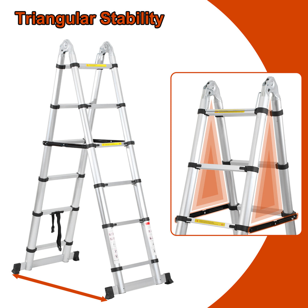 Sonnewelt 3.8m Telescopic Folding Ladder Aluminium Up to 150 kg Load Capacity