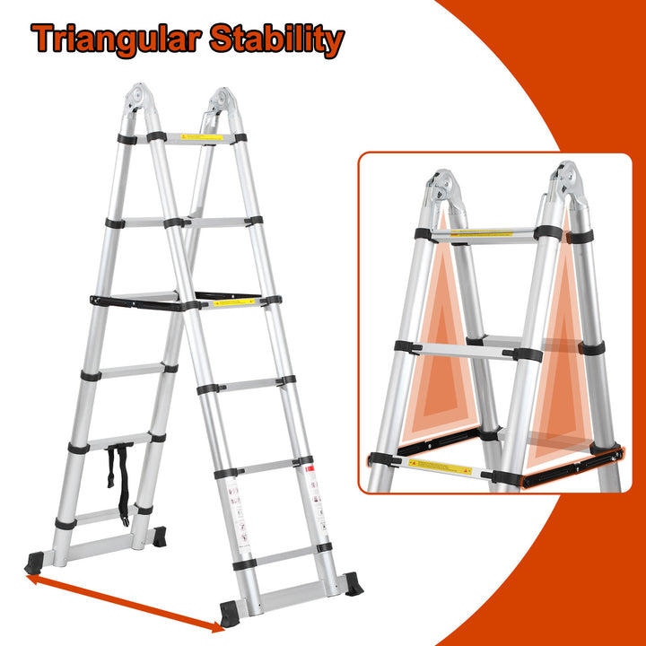 Sonnewelt 3.8m Telescopic Folding Ladder Aluminium Up to 150 kg Load Capacity