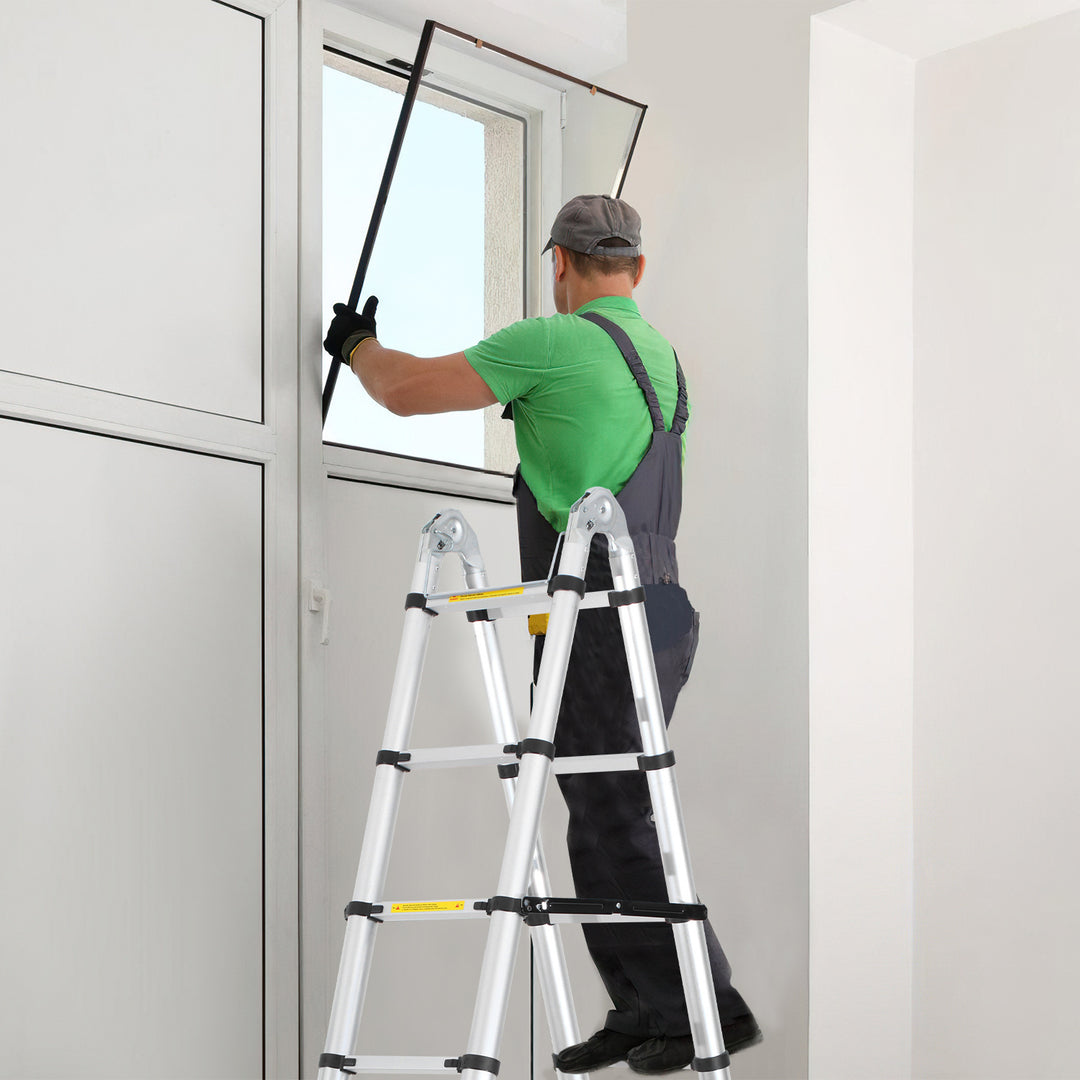 Sonnewelt 3.8m Telescopic Folding Ladder Aluminium Up to 150 kg Load Capacity