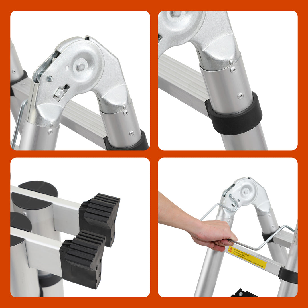 Sonnewelt 3.8m Telescopic Folding Ladder Aluminium Up to 150 kg Load Capacity