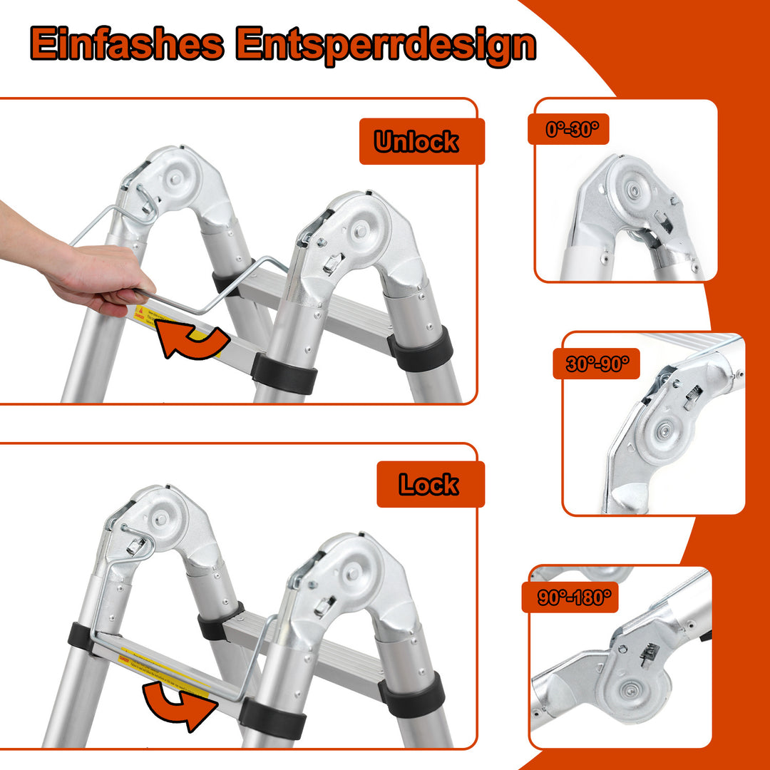 Sonnewelt 3.8m Telescopic Folding Ladder Aluminium Up to 150 kg Load Capacity